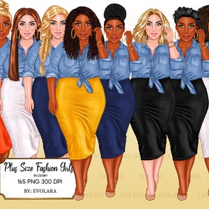 Plus Size Girl Clipart Curvy Girl Clipart Fashion Girl Clipart Denim Girl Clipart Girl Boss Clipart Afroamericano Clipart Afro Girls