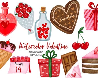 Watercolor Valentine's day Clipart Watercolor Valentine Valentine clipart Heart clipart Wedding graphics Gift Clipart Valentine PNG