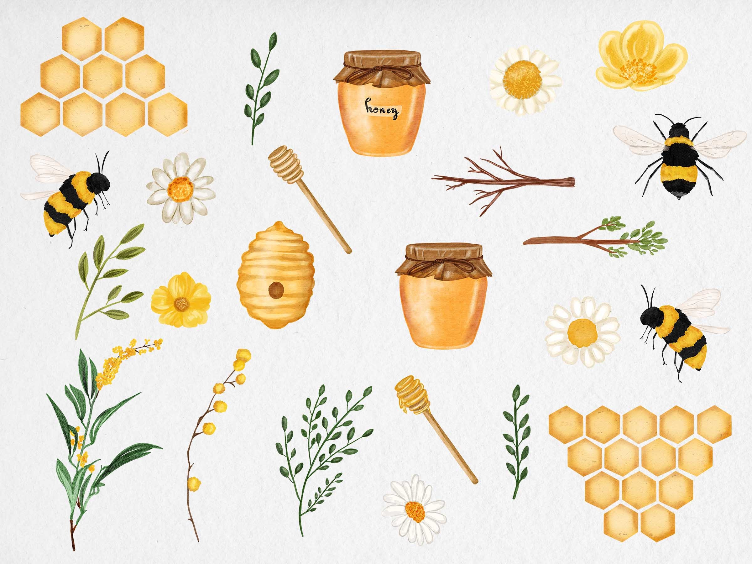 Watercolor Honey Bees Clipart. Bee Items Graphic by NKTKNS