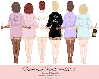 Bridesmaid Clipart Bride Robe Clipart Best Friends Clipart Bride Tribe Customizable Clipart Bachelorette Party Wedding Team Bride Clip Art