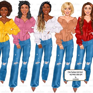Denim Fashion Girl Clipart Jeans Girl Clipart Denim Girl Clipart Boss girl clipart Boss babe clipart African american clipart Afro Girl