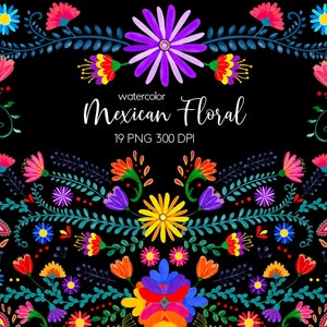 水彩画のメキシコの花のクリップアート、水彩画のメキシコの花のクリップアート、フィエスタのクリップアート、メキシコのパーティーのクリップアート、シンコ・デ・マヨのクリップアート、フィエスタ