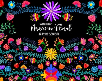 Clipart de flores mexicanas de acuarela, Clipart floral mexicano de acuarelas, Clipart de fiesta fiesta, Clipart de fiesta mexicana, Clipart de Cinco de mayo, Fiesta