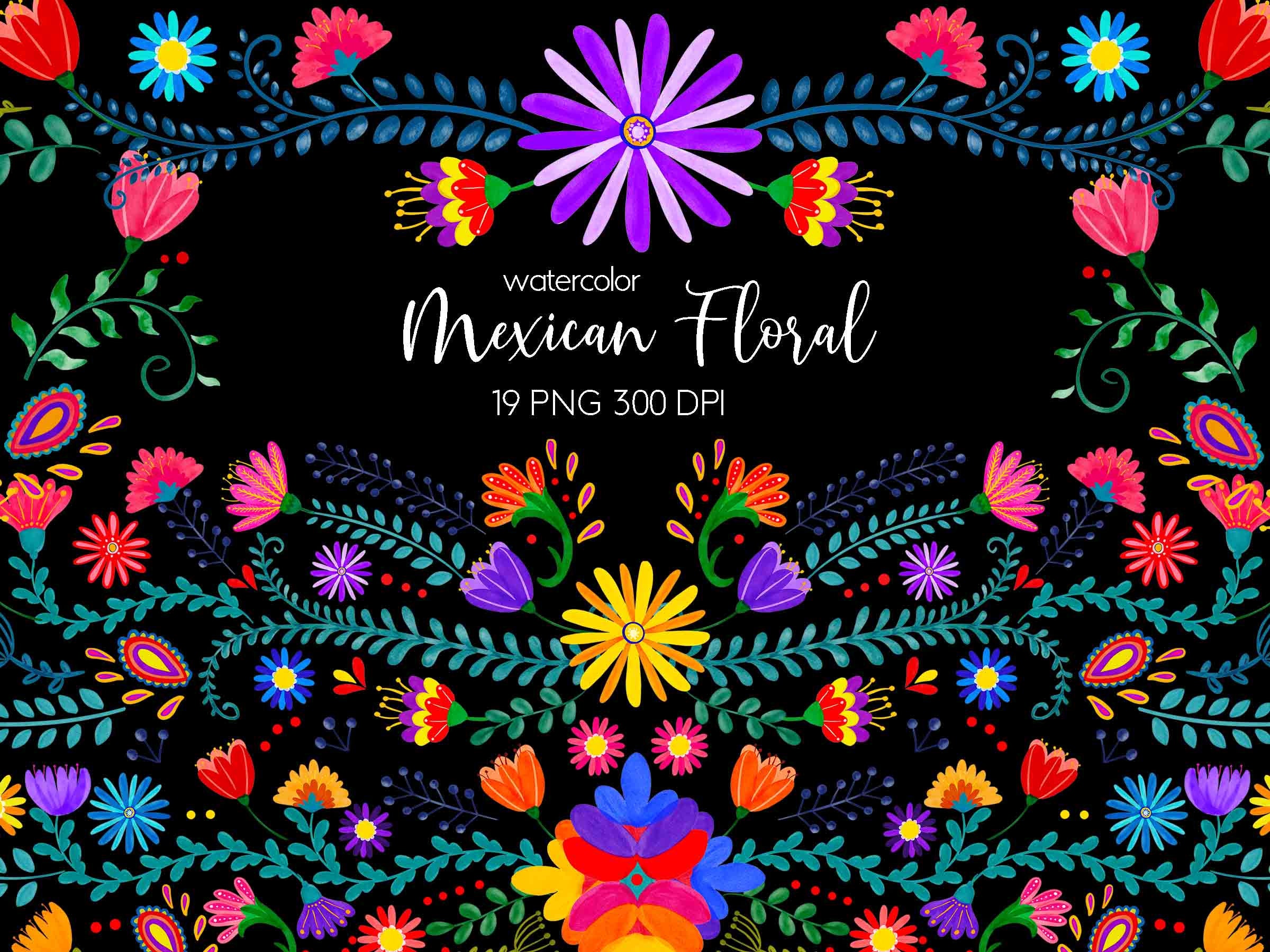 Watercolor Mexican Flowers Clipart Watercolors Mexican Floral Etsy