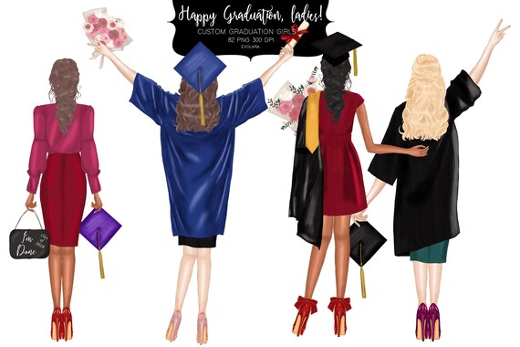 Graduation Clipart Graduating Girls Clipart College Senior Etsy