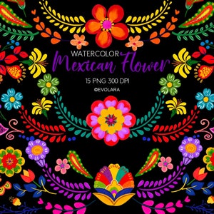 Clipart Fiesta, clipart de flores mexicanas, aquarelas clipart floral mexicano, Fiesta Png, clipart de festa mexicana, clipart de cinco de mayo