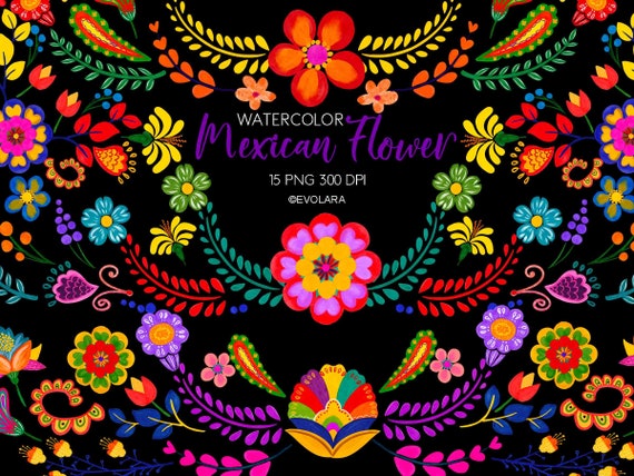 Fiesta Clipart, Mexican flowers clipart, Watercolors mexican floral clipart, Fiesta Png, Mexican party clipart, Cinco de mayo clipart