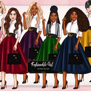 Girl Boss Clipart Fashion Girl Clipart African American Clipart Fashionable Girls Clipart Afro Girls Clipart Fashion Illustrations