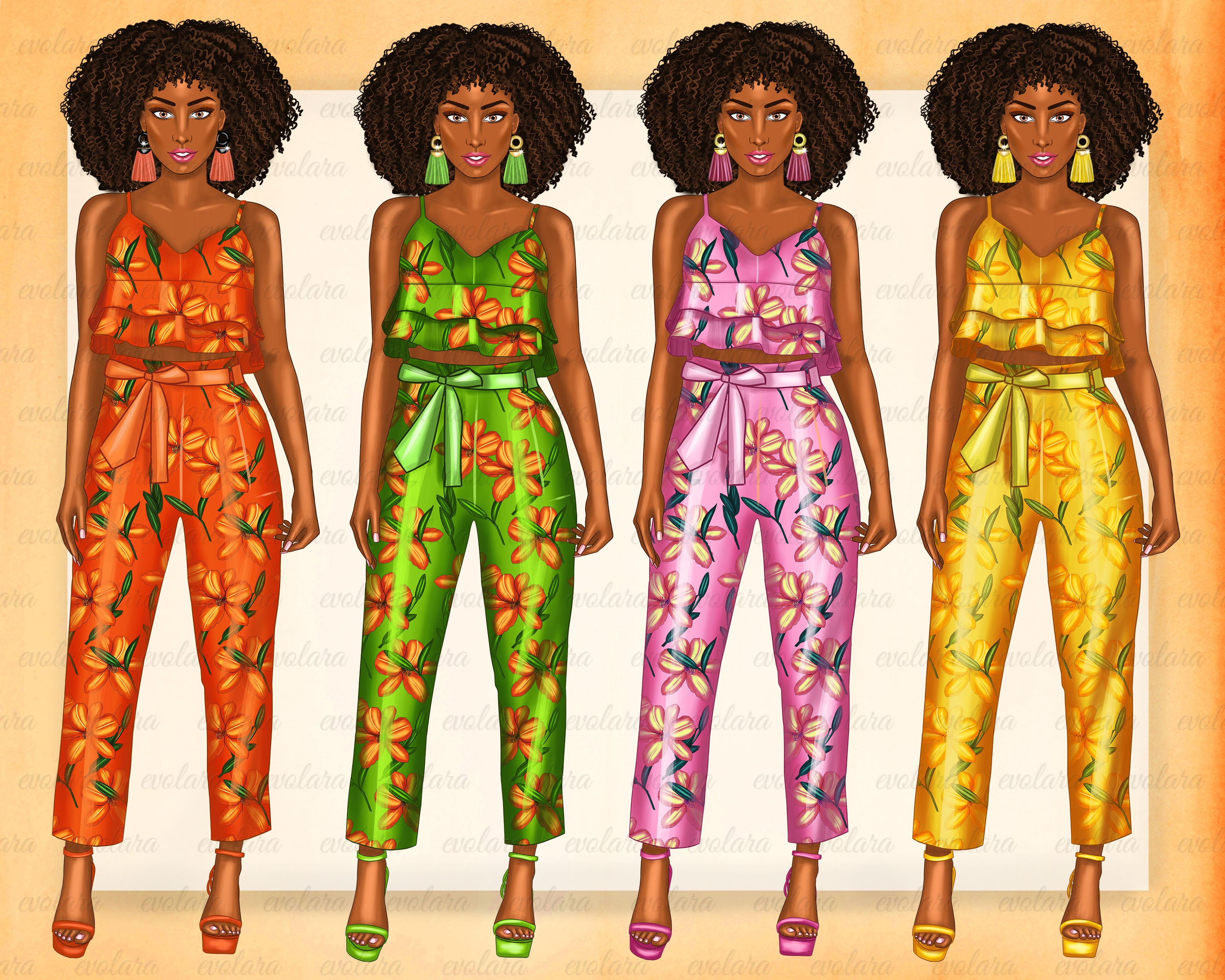 Spring Girl Clipart Fashion Girl Clipart African American Afro - Etsy