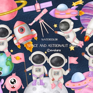 Aquarelle Space Clipart, Aquarelle Astronaute, Space Clipart, Pépinière, Planètes Clipart, Aquarelle Fusée, Rocketship, Nursery boy girl