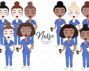 Enfermera Clipart Médica Clipart Hospital Planner Pegatinas Enfermera SIndicaciones Negro Enfermera African American Care Taker Clipart Kawaii Chibi Clipart