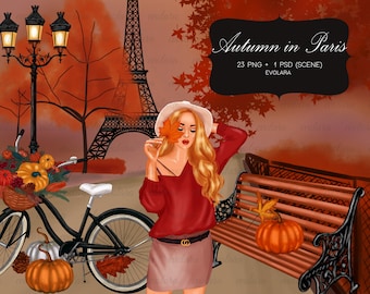 Autumn Clipart Winter Clipart Paris Clipart Winter Fashion Clipart Girl Clipart Pumpkin Clipart Parisian Illustration Thanksgiving Clipart