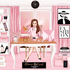 Planner Girl Clipart Boss Girl Fashion Girls Clipart Girl Boss Fashion Illustrations Blogger Clipart Planner Stickers Pink Office Clipart