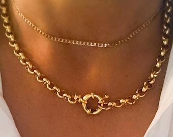 Chunky Rolo gold  round spring clasp necklace,Rolo chain necklace,belcher chain necklace,THICK gold chain necklace, 24kt Gold OR Silver