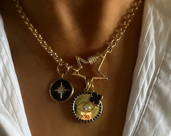 Collana di ciondoli portafortuna, collana di protezione, collana di fascino a catena rolo