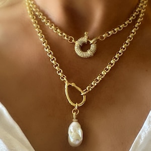 Barock Perlenkette Gold Erbskette, Chunky Layered Halskette Frauen