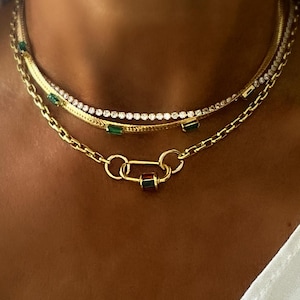 Rainbow clasp necklace , gold carabiner necklace, rainbow baguette necklace,small carabiner lock,locket necklace,gold lock necklace