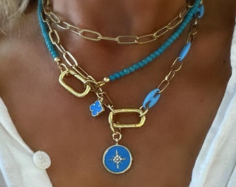 Turquoise Northstar Charm Necklace: 18K Gold Plated Brass Chain