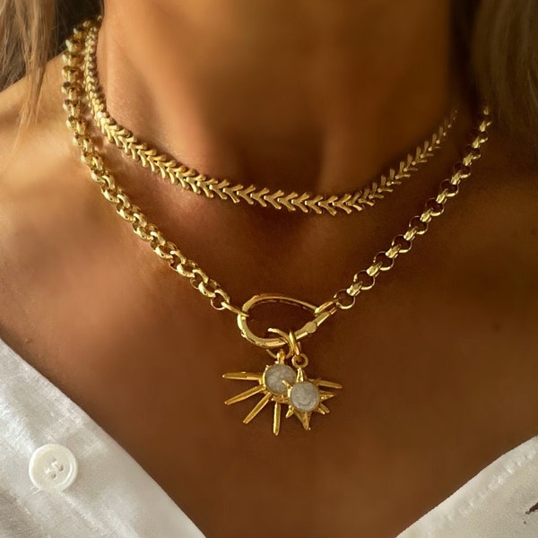 Seline Starburst  necklace, Rolo chain necklace, gold charm necklace