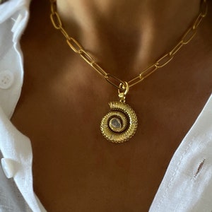 Nautilus necklace, marine necklace, gold shell charm necklace