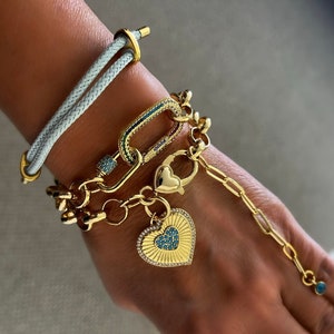 Heart charm bracelet, rolo chain charm necklace, chunky rolo chain