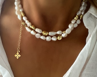 Pearl and Gold Nugget Necklace