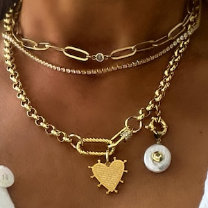 Heart charm necklace,heart belcher chain necklace, layered necklace,stacking necklace,gift for her