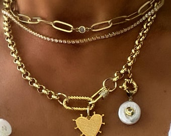 Heart charm necklace,heart belcher chain necklace, layered necklace,stacking necklace,gift for her