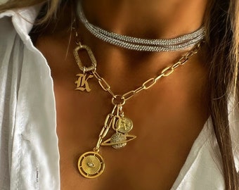 Collana con fascino personalizzato, collana con fascino portafortuna, collana con fascino iniziale, collana con fascino dell'universo, collana di protezione, collana di trifoglio