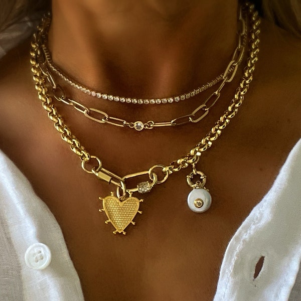 Heart charm necklace,heart rolo chain necklace