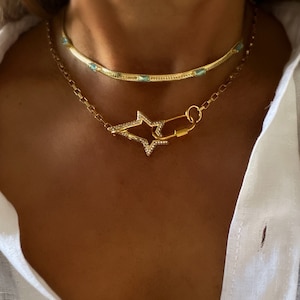 Starburst necklace, Gold carabiner necklace,Link chain necklace, Screw clasp  link chain necklace