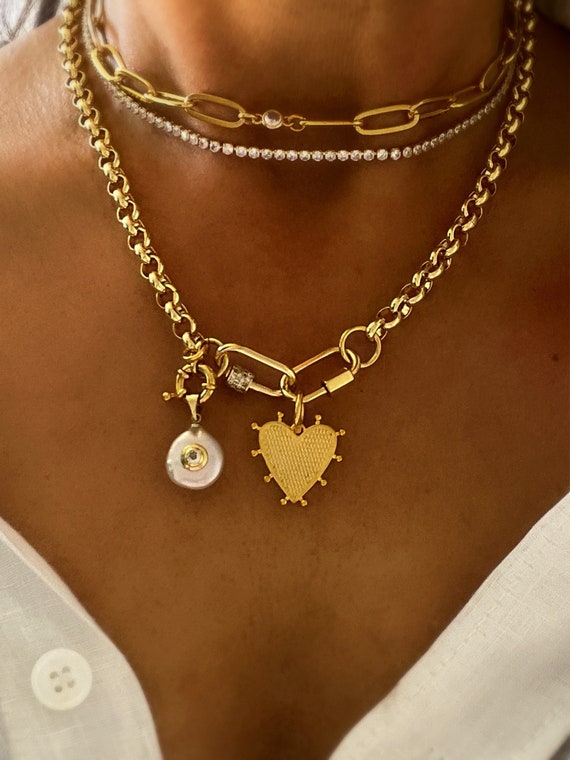 Heart charm necklace,heart rolo chain necklace