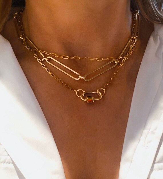 Carabiner Lock Necklace Gold Carabiner 