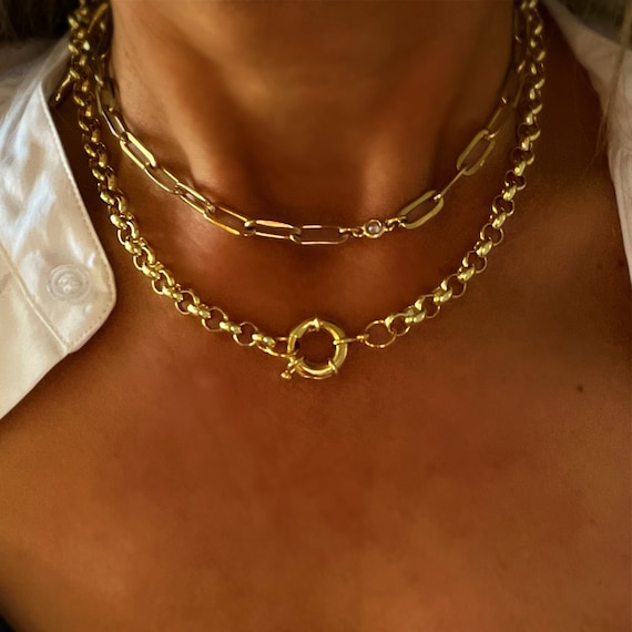 Gold Rolo Necklace,rolo Chain Necklace,belcher Chain Necklace ,gold Chain  Necklace, Spring Clasp Necklace 