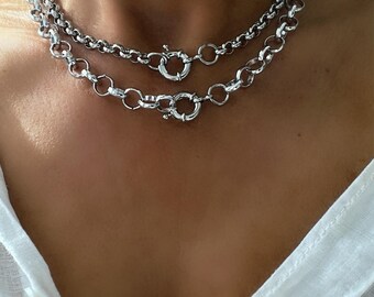 クラシックシルバーロロチェーン、レイヤーネックレス、ベルチャー 