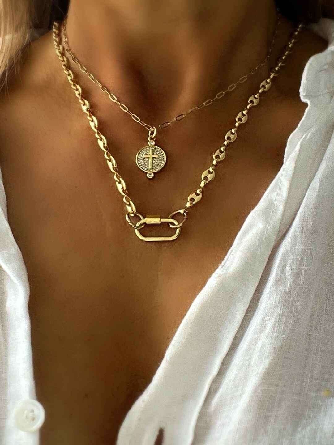 Gold Carabiner Clasp Double Chain Charm main image 0