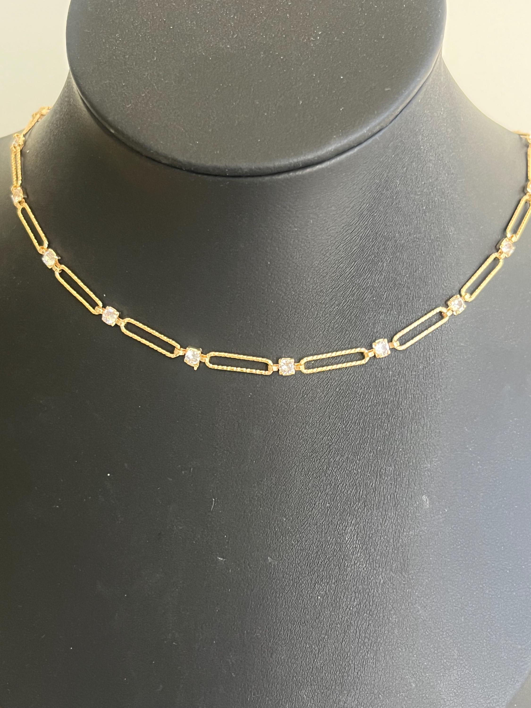 Double Paperclip And Rope Chain Gold Paperclip Chain Necklace, Double Layer Necklace With Czs ...
