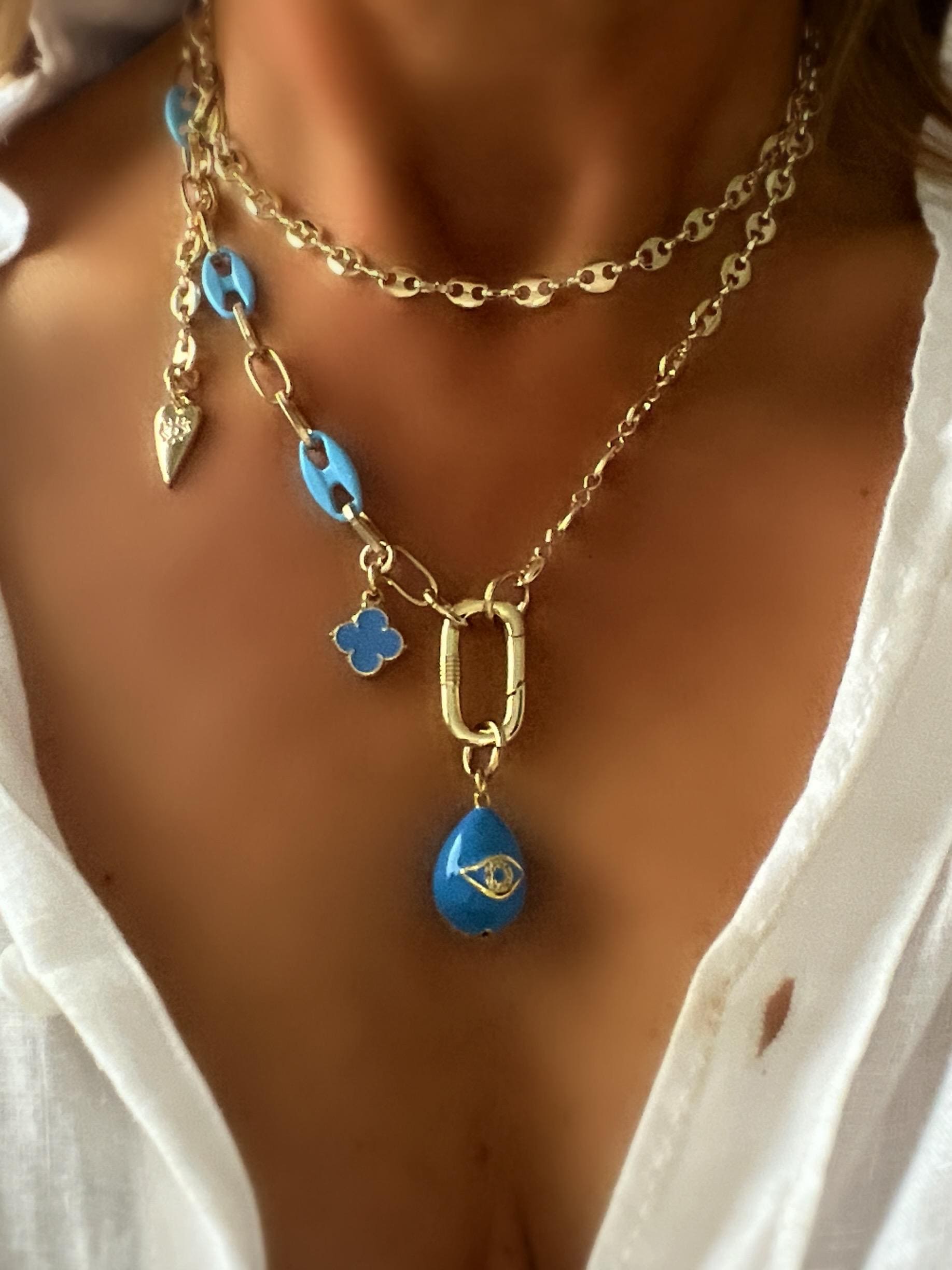 Turquoise Charm Necklace, Evil Eye Necklace, Protection Necklace