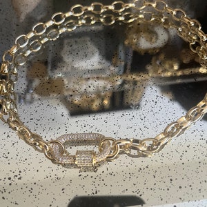 Gold  Carabiner necklace , link chain necklace,chain lock necklace,charm necklace,screw clasp necklace,micro pave carabiner necklace