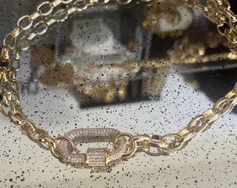Gold Link Chain Necklace: Micro Pave Carabiner Clasp