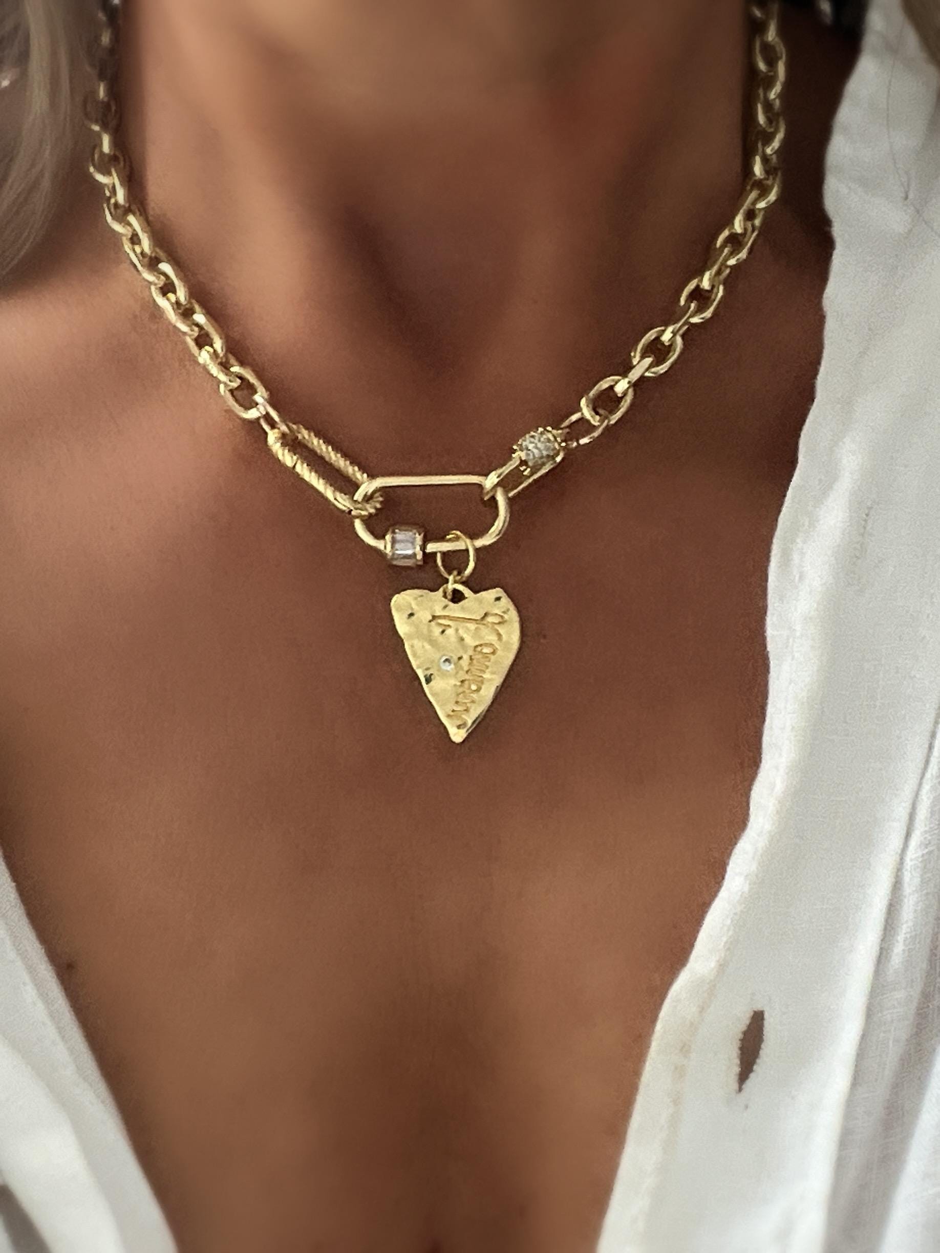 L'Amour ハートチャームネックレス ゴールドペーパーリンクチェーン