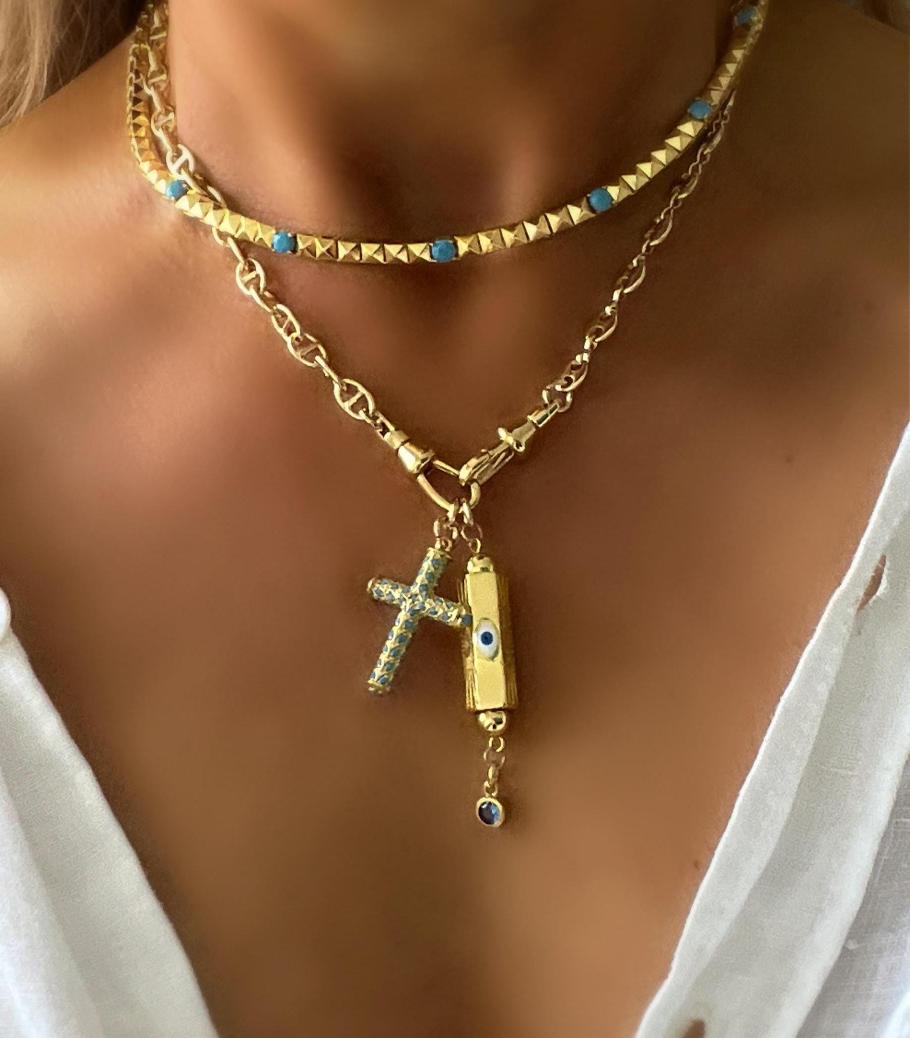 Gouden Ketting Boze Oog Hanger Turkoois 14 karaats Gouden Ketting Boze Oog Hanger Turkoois 14 karaats