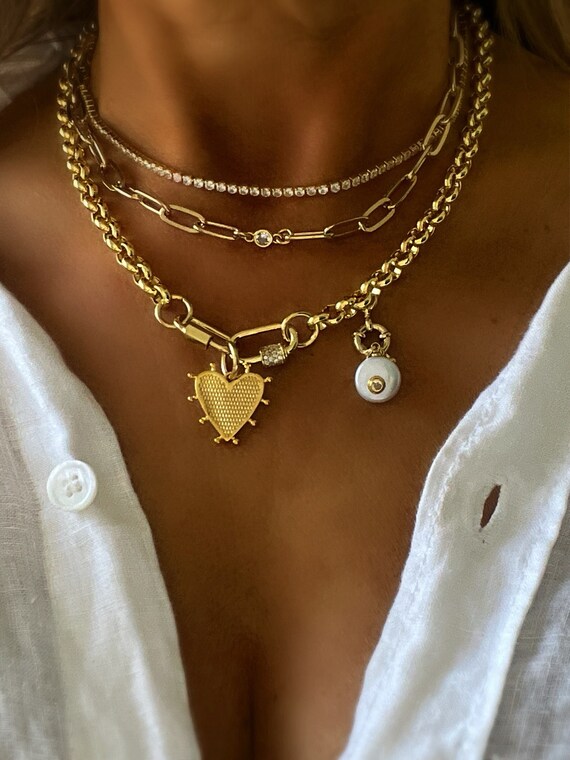 Heart Charm Necklace heart Rolo Chain Necklace Etsy Canada