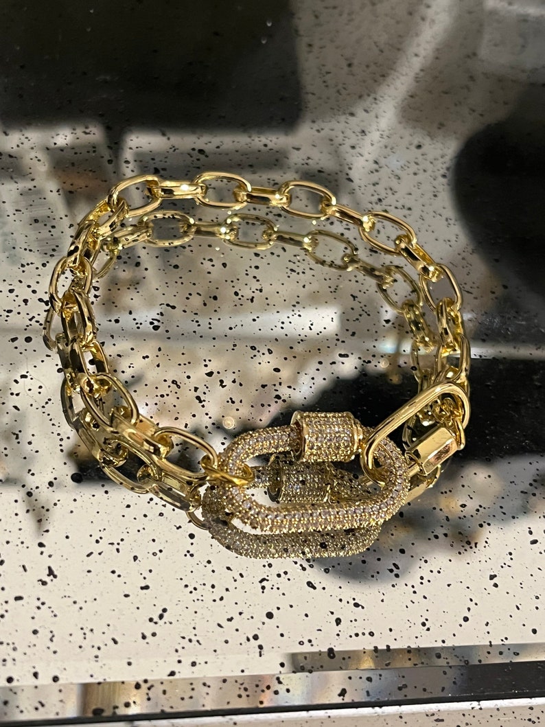 Double Carabiner Bracelet Gold Carabiner Braceletchain Lock - Etsy