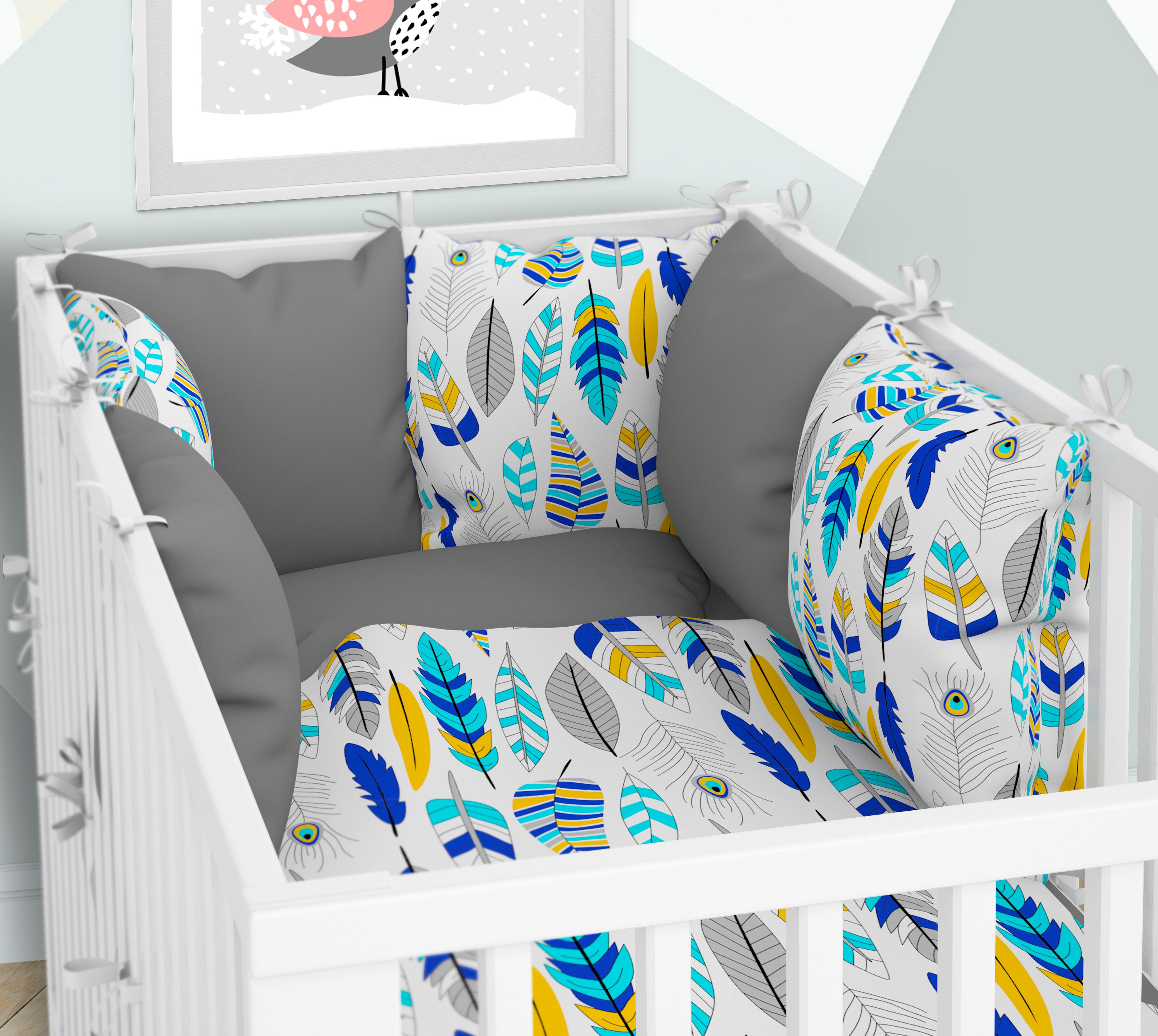 Babybett-W/äsche und Kissen-Nestchen Sechs Kissen samt Bez/ügen f/ür das Babybett 70 x 140 cm