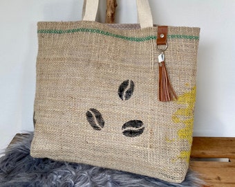 Project bag made of coffee sack, shopping bag jute bag needlework bag