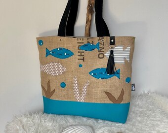 Beach bag made of coffee sack, shopping bag jute bag