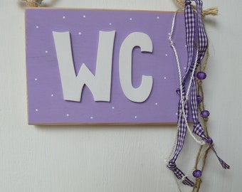 Door sign toilet, toilet, trend lilac, wooden sign