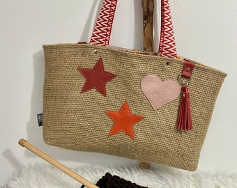 Project bag made of coffee bag, Shopping bag Jute bag handicraft bag