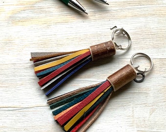 Set of 2 Keychain BagChain Genuine Leather, Tassel, Tassel Pendant